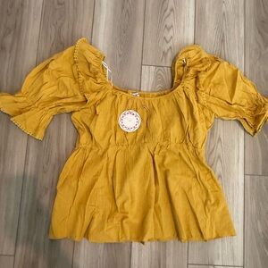 Umgee Mustard Blouse with Ruffled Sleeves